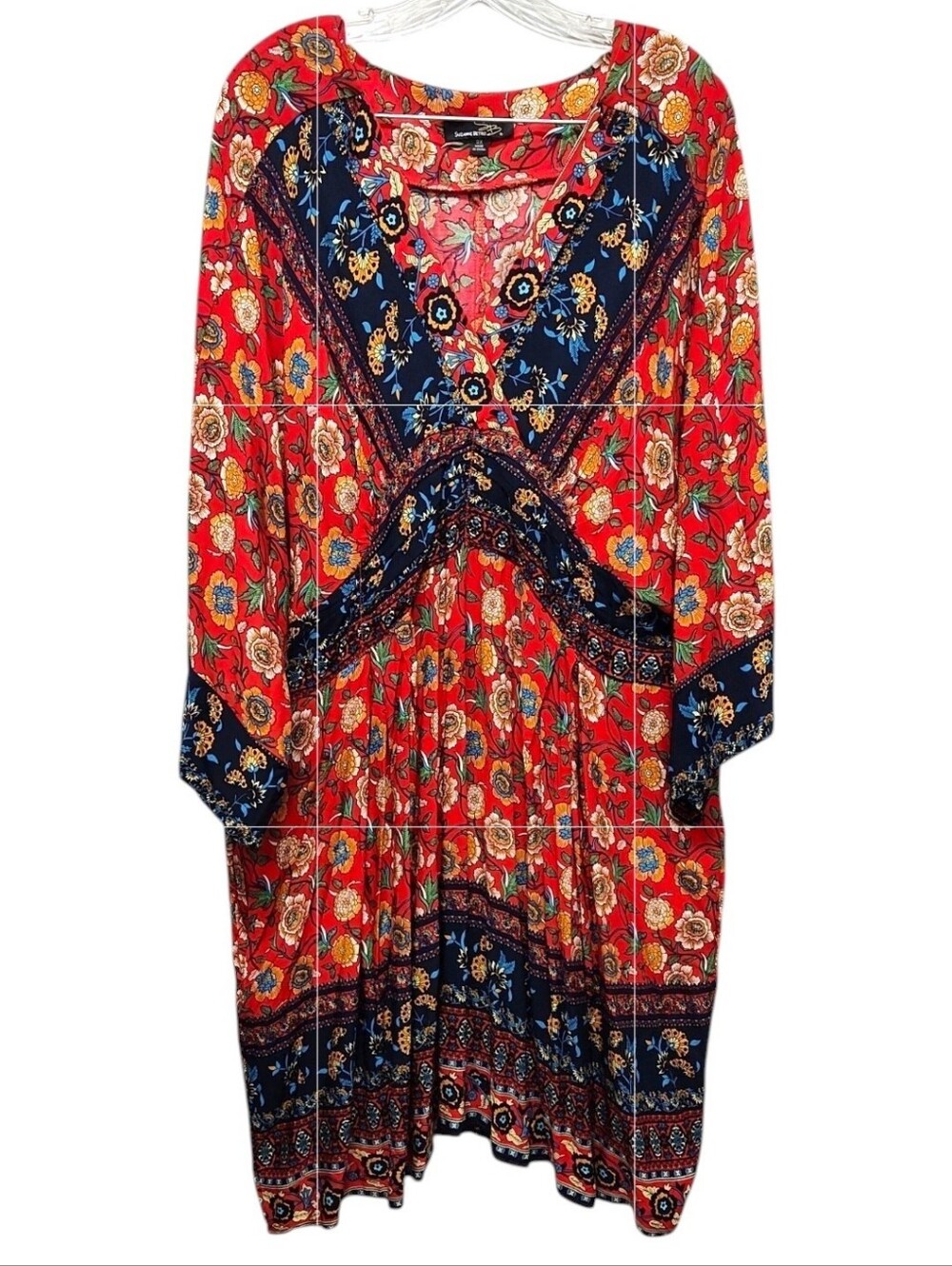 "Suzanne Betro" Red Floral Boho Cottagecore Dress | Size 3X